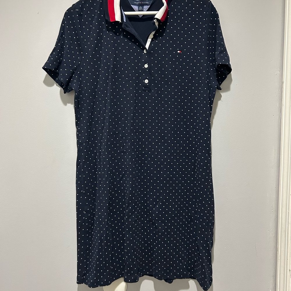 Navy Polka Dot Women’s T-Shirt Dress